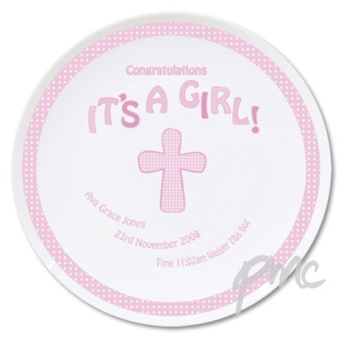 Personalised Cross Its a Girl Plate