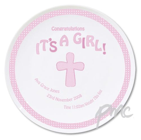 Personalised Cross Its a Girl Plate