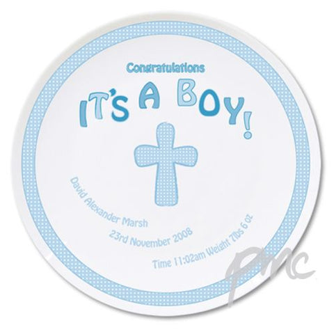 Personalised Cross It's a Boy Plate
