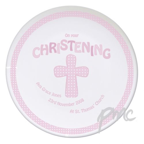 Personalised Cross Pink Christening Plate