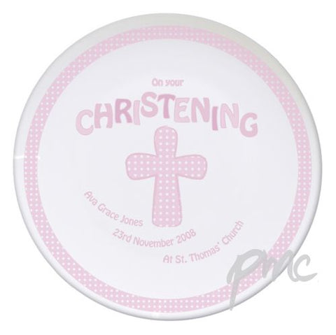 Personalised Cross Pink Christening Plate