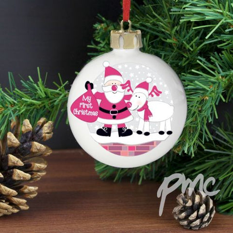 Personalised Rooftop Santa First Christmas Bauble