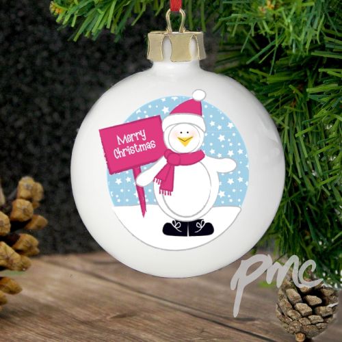 Personalised Rooftop Penguin Christmas Bauble
