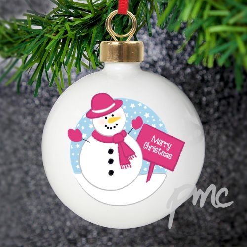 Personalised Rooftop Snowman Christmas Bauble