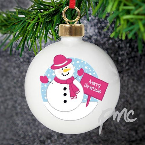 Personalised Rooftop Snowman Christmas Bauble