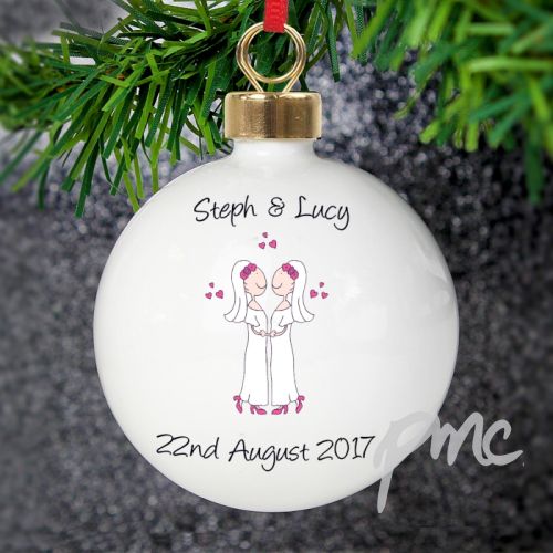 Personalised Female Same-Sex Wedding Partnership Bauble