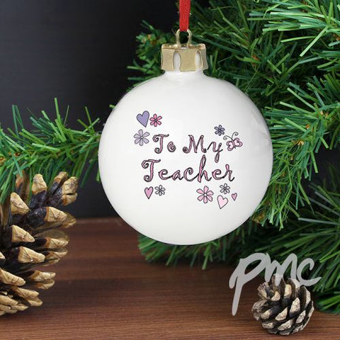 Personalised Flowers and Butterfies Teacher Bauble