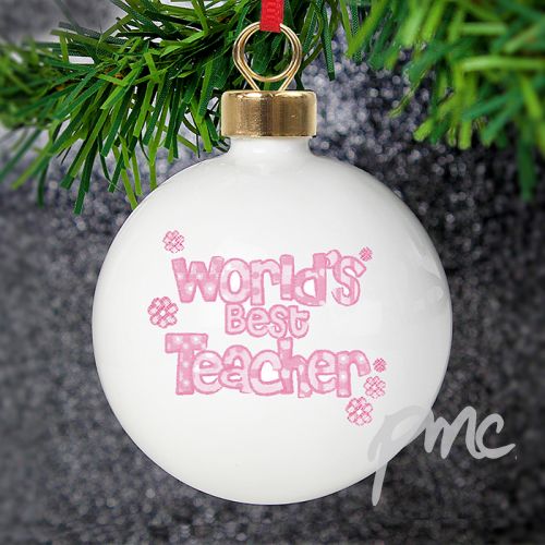 Personalised Pink Worlds Best Teacher Bauble