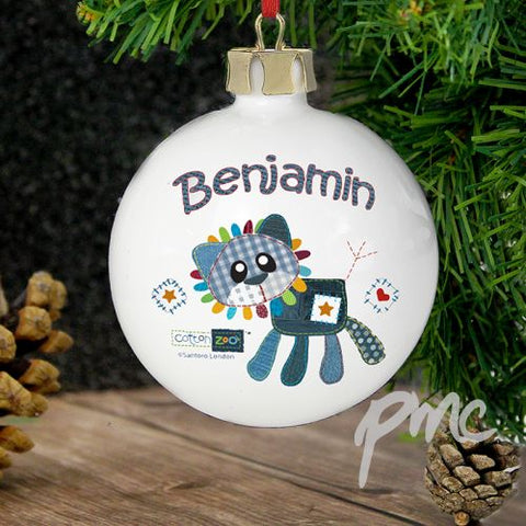 Personalised Cotton Zoo Denim the Lion Bauble