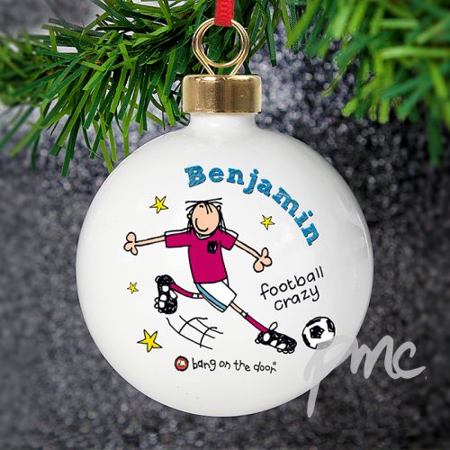 Personalised Bang on the Door Football Crazy Bauble