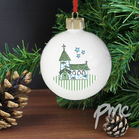 Personalised Whimsical Church Blue Bauble