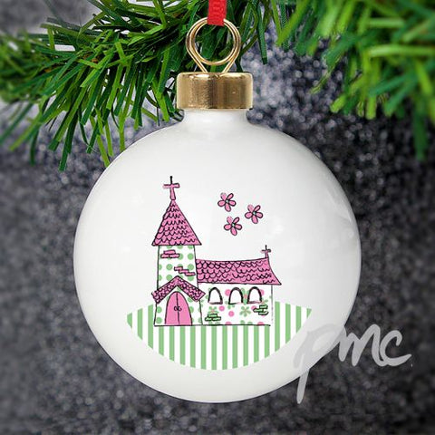 Personalised Whimsical Church Pink Bauble
