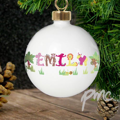 Personalised Girls Animal Alphabet Bauble