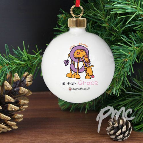 Personalised Bang On The Door Animal Alphabet Girls Bauble