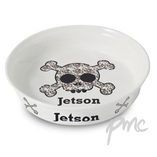 Personalised Bling Skull Dog Bowl