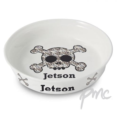 Personalised Bling Skull Dog Bowl