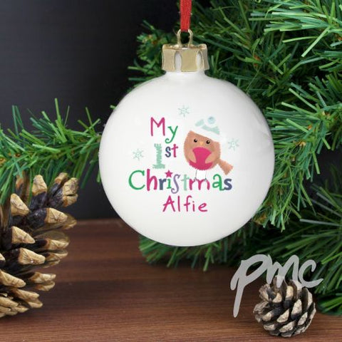 Personalised Felt Stitch Robin 'My 1st Christmas' Bauble
