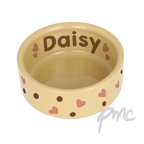 Personalised Dotty Heart Medium Brown Pet Bowl