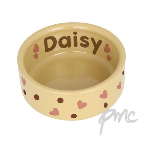 Personalised Dotty Heart Medium Brown Pet Bowl
