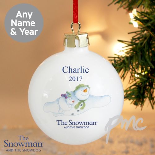 Personalised The Snowman and the Snowdog Flying Bauble