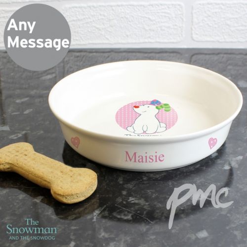 Personalised The Snowdog Pink Dog Bowl