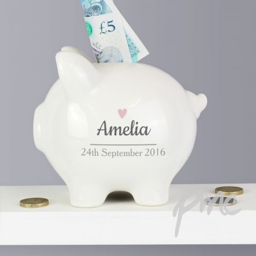 Personalised Pink Heart Motif Piggy Bank