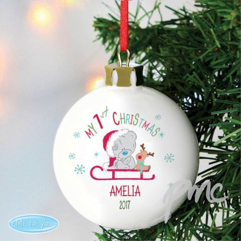 Personalised Tiny Tatty Teddy My 1st Christmas Sleigh Bauble