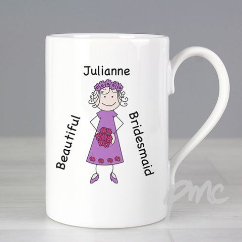 Personalised Bridesmaid Cartoon Slim Mug