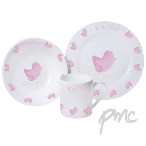 Personalised Pink Chick Breakfast Set