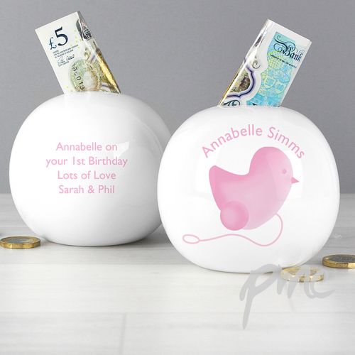Personalised Pink Chick Money Box