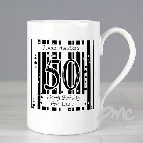 Personalised Black & White Happy Birthday Slim Mug