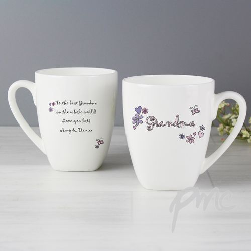 Personalised Flowers and Butterflies Name Latte Mug