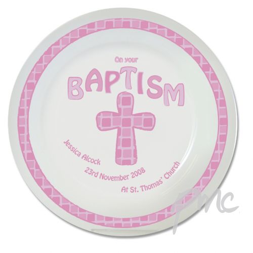 Personalised Pink Cross Baptism Plate