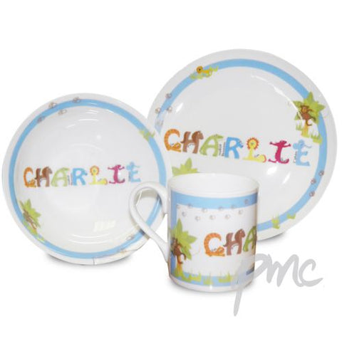 Personalised Animal Name Breakfast Set Blue