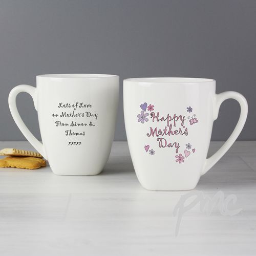 Personalised Flowers and Butterflies Happy Mothers Day Latte Mug