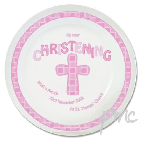Personalised Pink Christening Plate