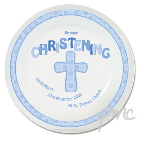 Personalised Blue Christening Plate