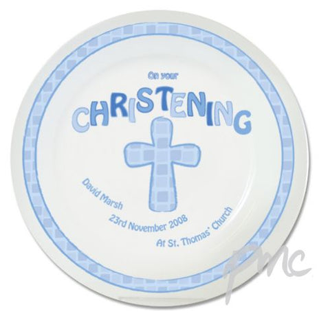 Personalised Blue Christening Plate