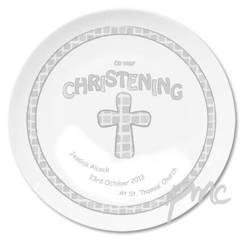 Personalised Grey Christening Plate
