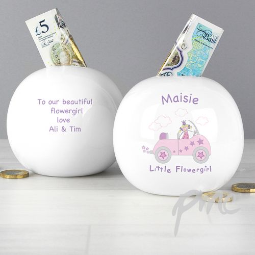 Personalised Little Flowergirl in Car Money Box