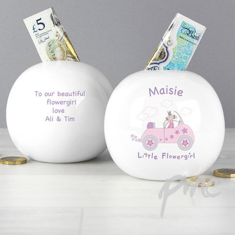 Personalised Little Flowergirl in Car Money Box