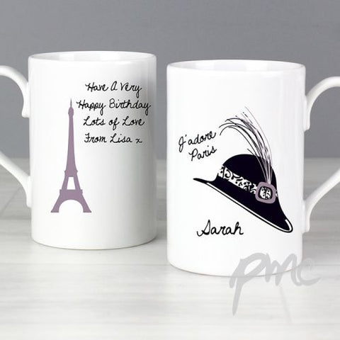 Personalised Jadore Paris Hat Slim Mug