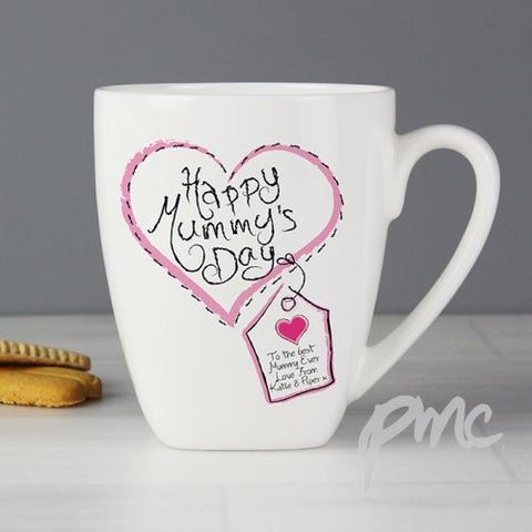 Personalised Heart Stitch Happy Mummys Day Latte Mug
