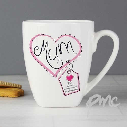 Personalised Heart Stitch Mum Latte Mug