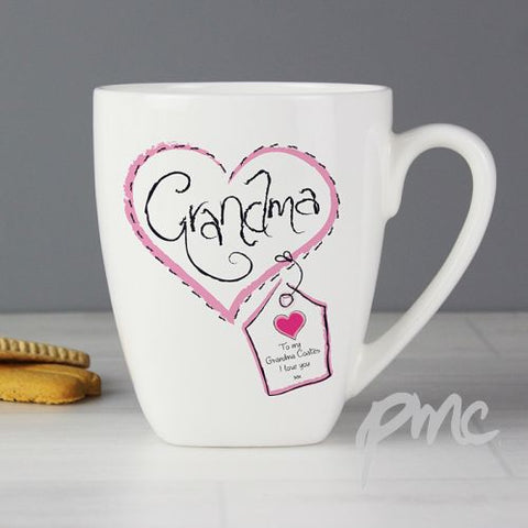 Personalised Heart Stitch Grandma Latte Mug