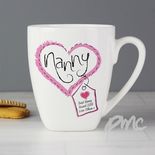 Personalised Heart Stitch Nanny Latte Mug