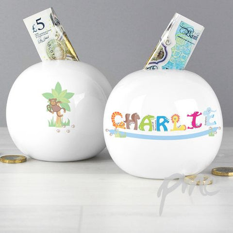Personalised Blue Animal Money Box