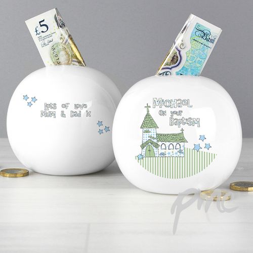 Personalised Blue Church Money Box