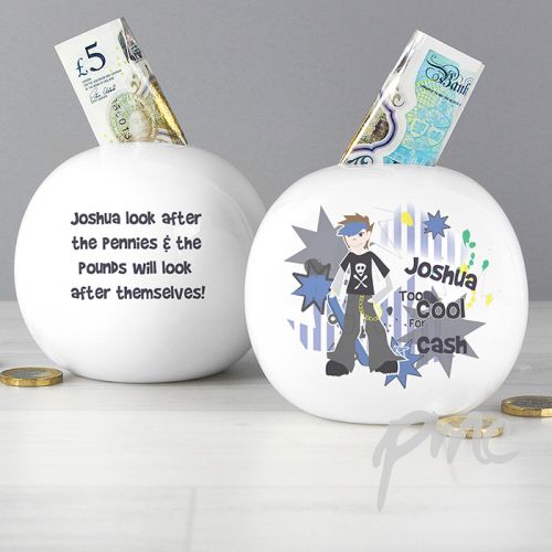 Personalised Too Cool Boy Money Box