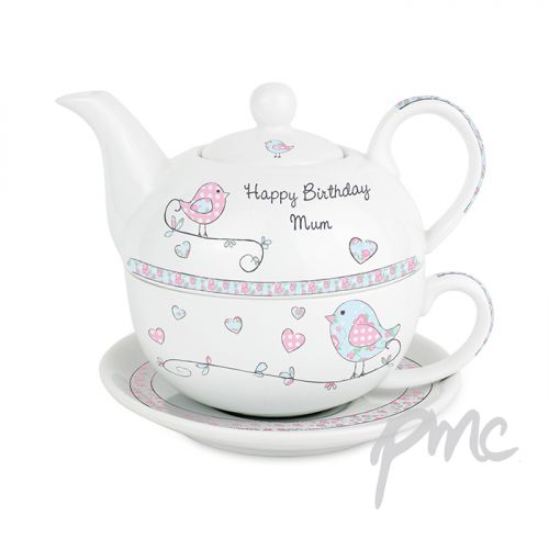 Personalised Floral Birds Tea For One